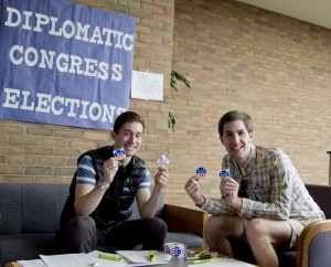 Students had the opportunity to vote for different candidates for the executive board of the Diplomatic Congress and, after voting, received stickers for morale. Photo by Krissy Montville